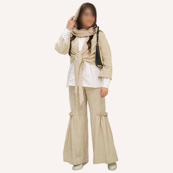 ست دو تکه زنانه کت کراپ گره‌ای و شلوار مدل مدرن شیک | پروشات